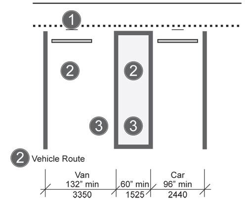 An illustration of a minimum 132 inch wide van-accessible parking space with 60-inch minimum width access aisle.