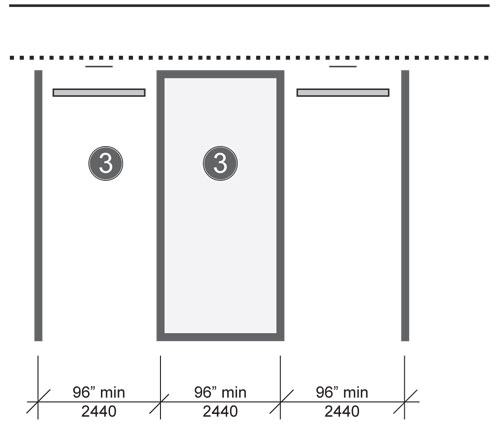 An illustration of a minimum 96 inch wide van-accessible parking space with 96-inch minimum width access aisle.