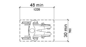 Clear floor or ground space is 30 inches by 48 inches (760 mm by 1220 mm) minimum.