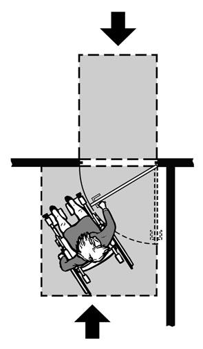 Illustration showing plan view of hinged door with clear floor space on both sides of door.