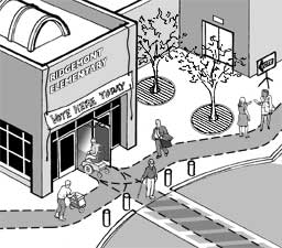 illustration of the exterior of an accessible polling place