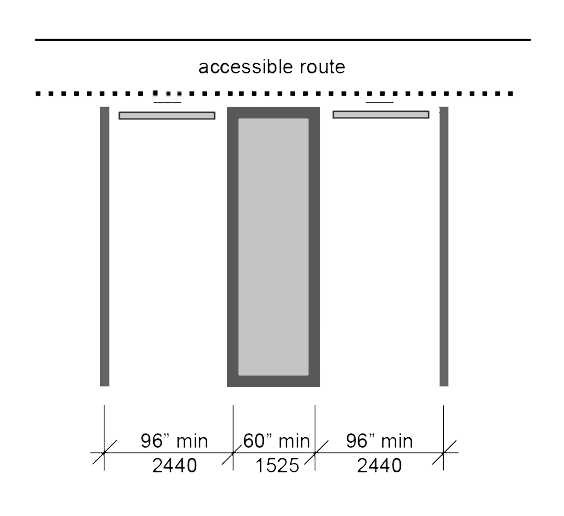 Accessible parking spaces with 60-inch minimum width access aisle for cars
