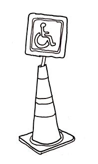 illustration of a parking sign atop a traffic cone