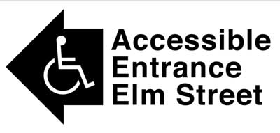 a sign identifies the location of the nearest accessible entrance.